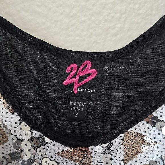 Bebe Sequin Gray and White Tank Top with Black Accents small - Picture 2 of 7